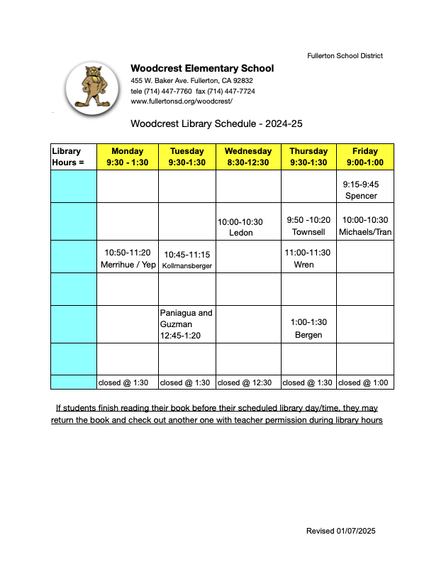 Library Schedule
